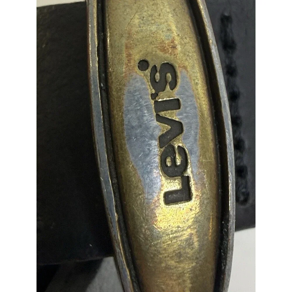 Levi’s Black Leather Belt Western Buckle Brass Horse Logo Size 38